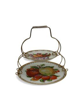 Vintage Giftcraft Two-Tier Dessert or Tidbit Server Fruit Design Japan 6"